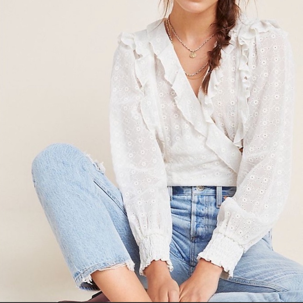 Anthropologie Maeve Laila Eyelet Ruffle Blouse